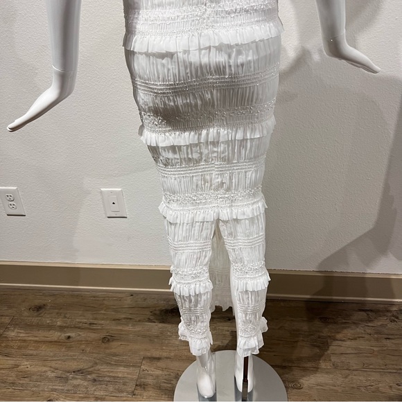 Commense Layered Ruffle Eyelet Long Dress Ruched Smocked Detail Slit Back - Picture 8 of 16